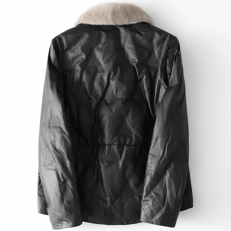 

Winter High Quality New Genuine Leather White Down Jacket Casual Loose Turndown Collar Sheepskin Mink Collar Coat with Pockets