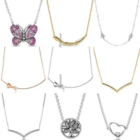 925 sterling silver dazzling pink butterfly necklace for women wedding party gift fashion jewelry
