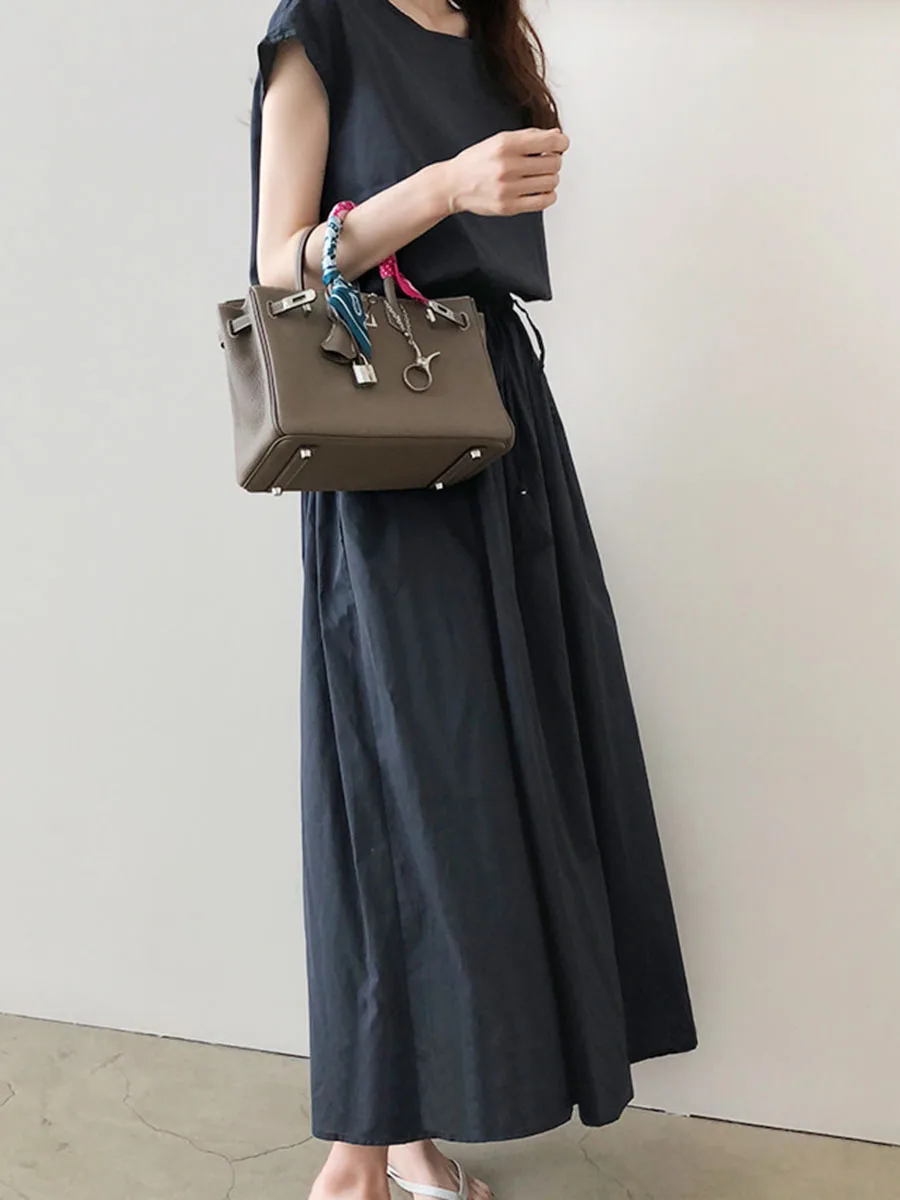 

Woman Simple Korean Dress 2021 Summer Fashion Causal Beach Chic Dresses Solid Black Elegant Lace Up Japanese Style Young Girl