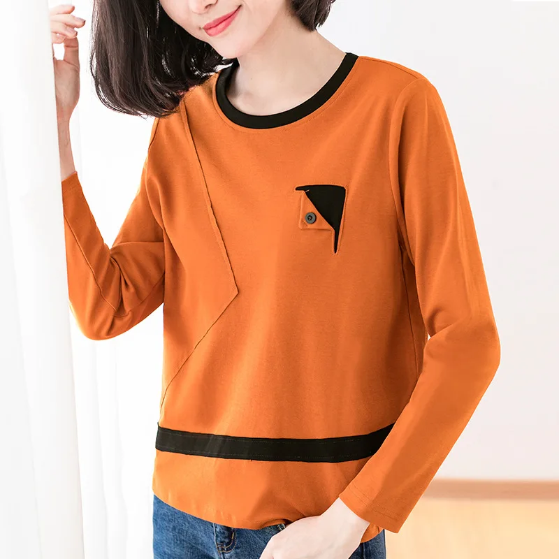 

Poleras Mujer De Moda 2019, Весенняя рубашка контрастных цветов с длинным рукавом, женская футболка на пуговицах, женская одежда, футболка для женщин