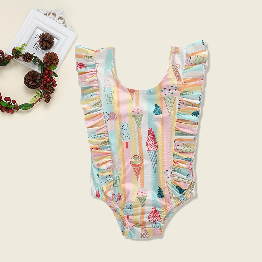 Детский слитный купальник в полоску с принтом мороженого 6 24 мес для девочек