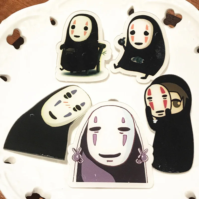 5Pcs Classic Cartoon Anime Character Acrylic Badge Kawaii No Face Man Black Brooch Pin On Backpack Accessories DIY Button Badges | Украшения