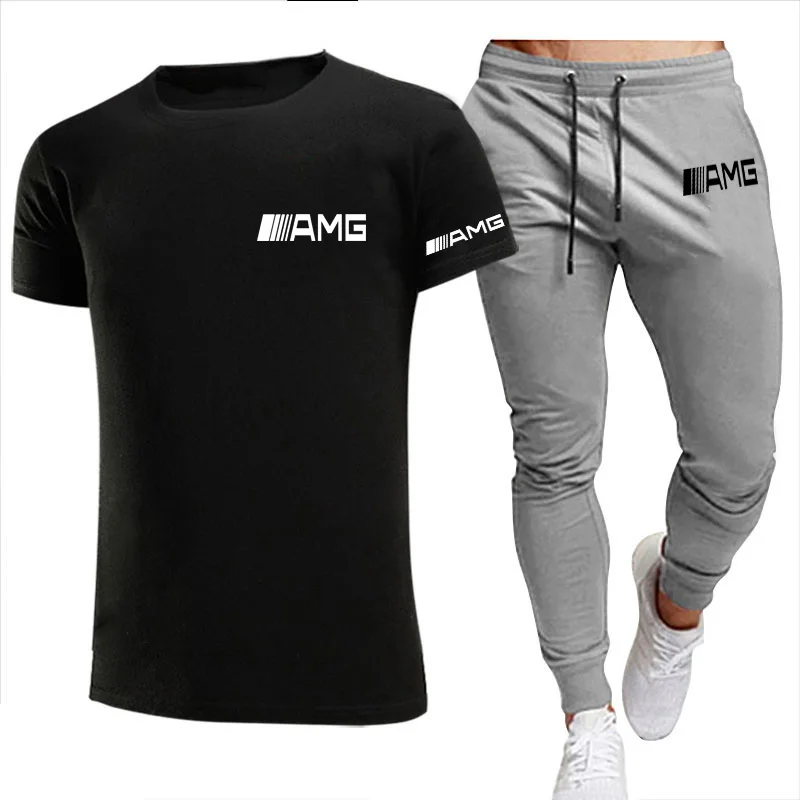 

2021 Summer Fashion Leisure brand Men's Set Tracksuit Sportswear Track Suits Male Sweatsuit Short Sleeves T shirt 2 piece set