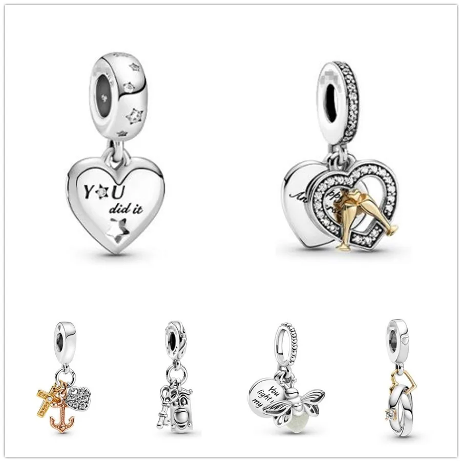 

Authentic 925 Sterling Silver Triple Tone Cross Heart Anchor Dangle Charm Beads Fit Women pan Bracelet & Necklace Jewelry