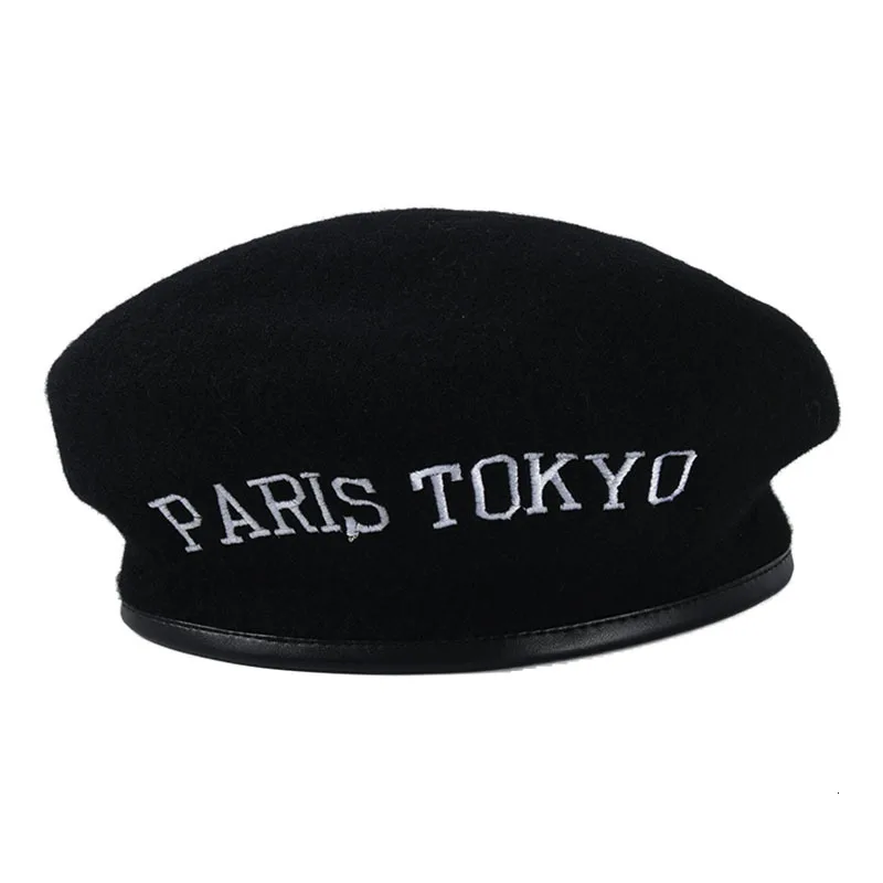 

Beret Embroidered Letter Winter Hat Woman Octagonal Hat Wild wool English Letter Pumpkin Hat Painter Cap