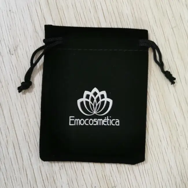 

500 pcs Custom-made Logo 7x9cm Drawstring Black Velvet Bags Pouches Hot Printed With Silver Logo Via Fast Shipping FedEx IP