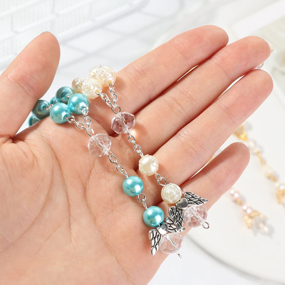 1 шт слоновой кости Цвет подарки на крещение с ангелами мини четки позолоченный