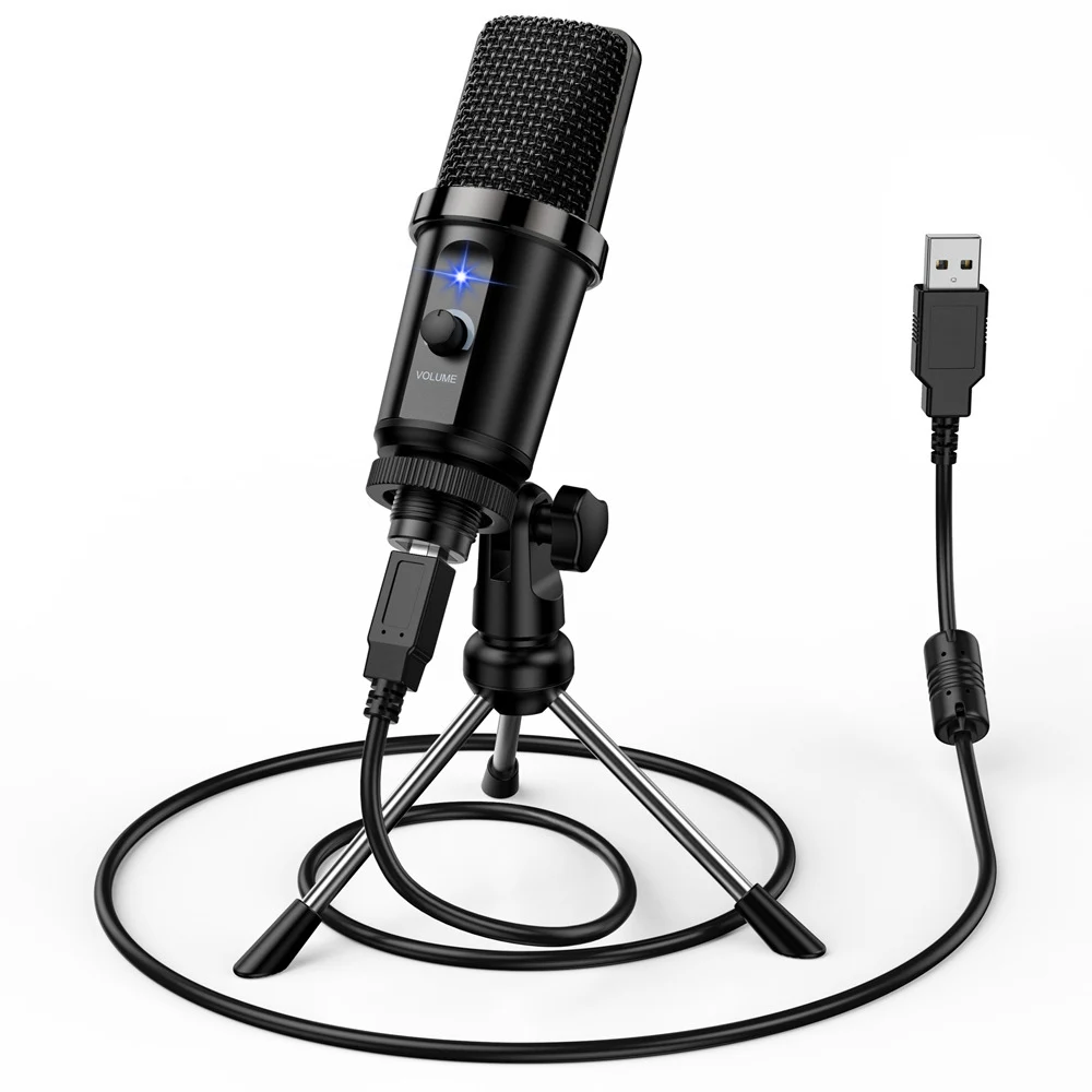 

Конденсаторный микрофон с подставкой, проводной USB-микрофон для студийной записи для компьютера, ноутбука, игр, потокового видео