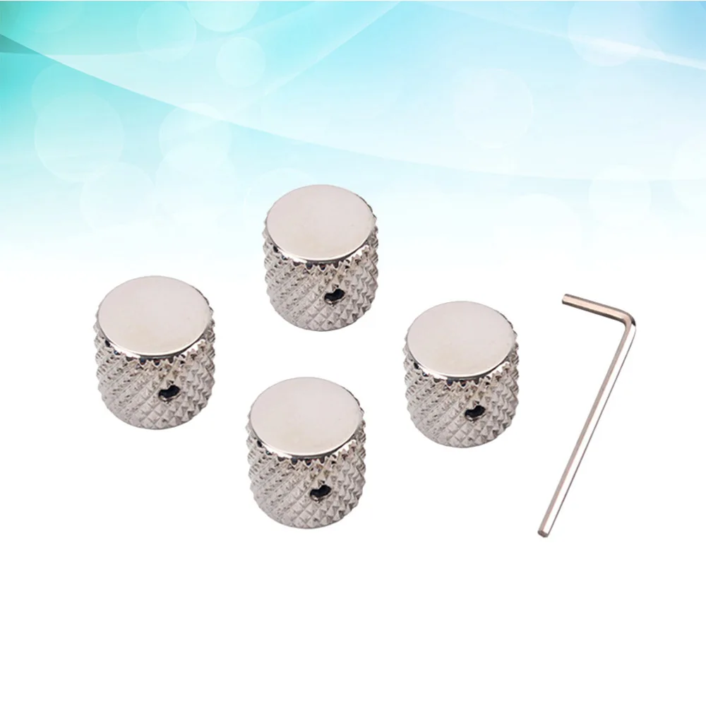 

4 Pcs Aluminum Alloy Electric Bass Guitar Volume Tone Control Knobs Flat Knobs Guitar Parts Accessories GD139A (Silver)