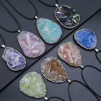 wholesale natural semstone resin inlaid original stone drop multicolor pendant necklace diy charm necklaces jewelry gift party