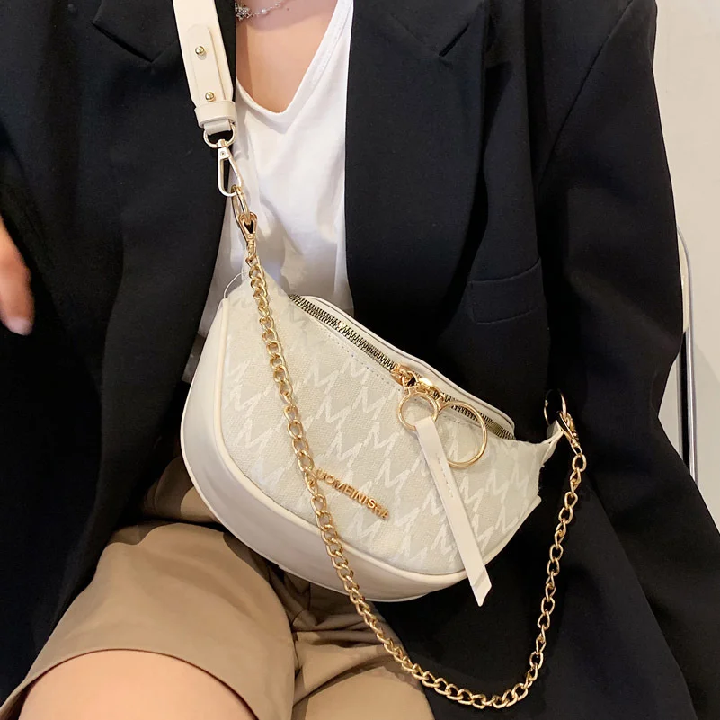 

Брендовые дизайнерские модные сумки на плечо с цепочкой для женщин, дамская сумочка через плечо с надписью и полумесяцем, яркая Корейская п...