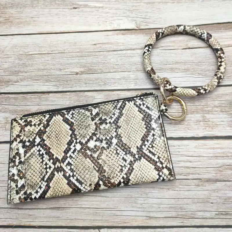 snakeskin Круглый браслет из искусственной кожи, кошелек, клатч для телефона, браслет, брелки браслеты для женщин, девушек, украшения в подарок на год - Окраска металла: snakeskin
