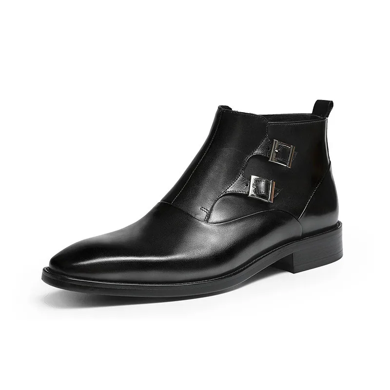 Ботильоны модные ботинки челси на молнии сбоку из натуральной кожи с пряжкой