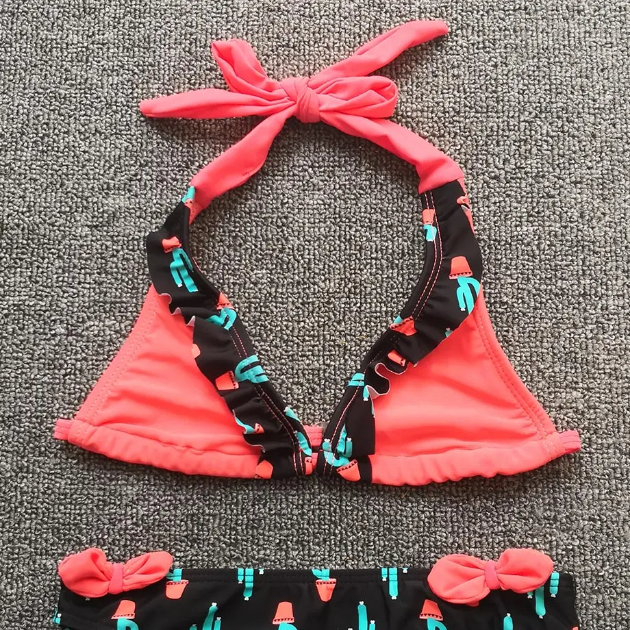Женский купальник для маленьких девочек комплект бикини с растительным принтом