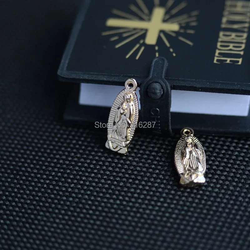 

Catholic Mary Epiphany Maria Immaculate Conception pendant metal antique golden Our Lady of Guadalupe double charm pray for us
