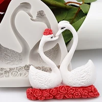 couple swan shape silicone mold fondant chocolate resin aroma stone soap moulds for pastry cup cake decorating kitchen tool