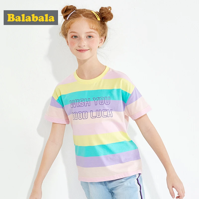 Balabala футболка с короткими рукавами для девочек детский топ на лето 2020 новая милая