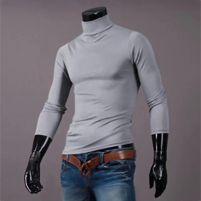 Повседневные хлопковые мужские топы с длинными рукавами однотонная облегающая