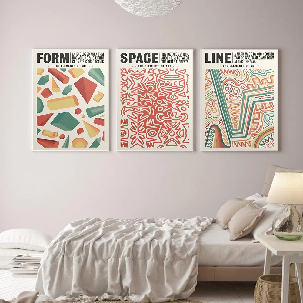 Винтажные абстрактные принты на холсте цветные линии текстура форма