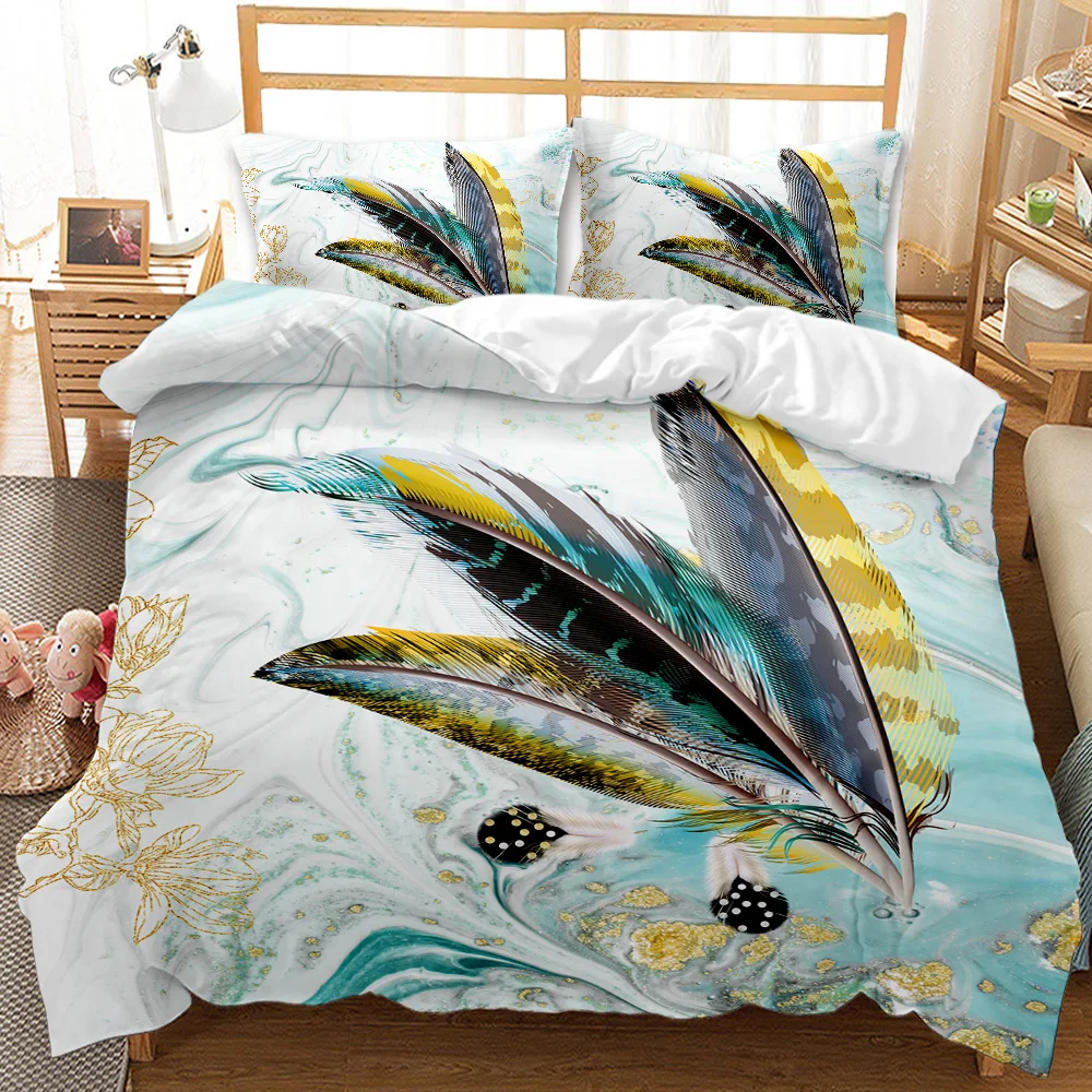 

Peacock Feather Decor Duvet Cover Set Kids Bedding Set Print Bed Cover 3pcs Housse De Couette Twin Full Queen King