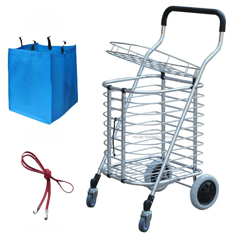 Portable Shopping Cart with Cover, Folding Small Pulling Grocery Wagon, Aluminum Alloy Utility Rolling Truck