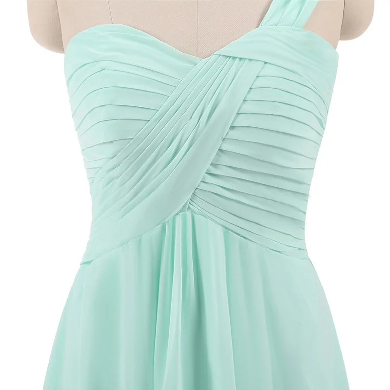 

Classic Bridesmaid Dresses One Shoulder A Line Lace Up Wedding Guest Gown Short Backless Pleat Robe Demoiselle D'Honneur SD427