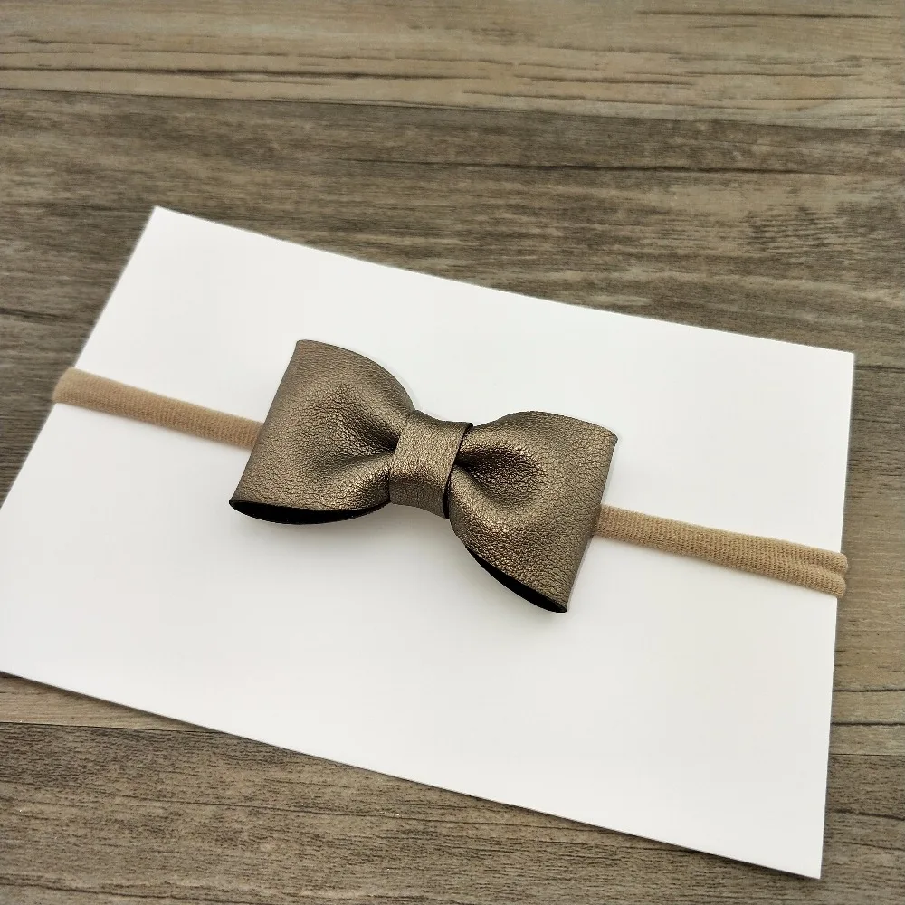 Детская кожаная повязка на голову ручной работы с бантом и эластичной резинкой