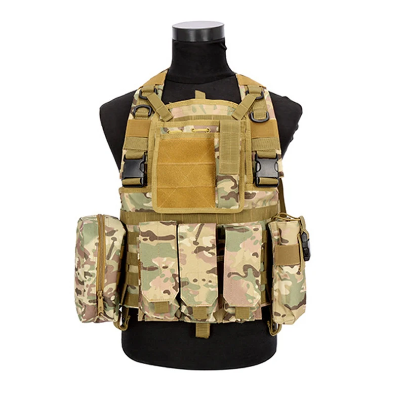 

USMC Army Tactical Combat Molle RRV Chest Rig Paintball Harness Airsoft Vest Canteen Rifle Mag Pouch Multicam Vest Accessories
