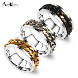 Кольцо-цепочка Anztilam из нержавеющей стали женское, вращающееся кольцо золотистого, черного, серебристого цвета, снятие стресса, хороший подарок
