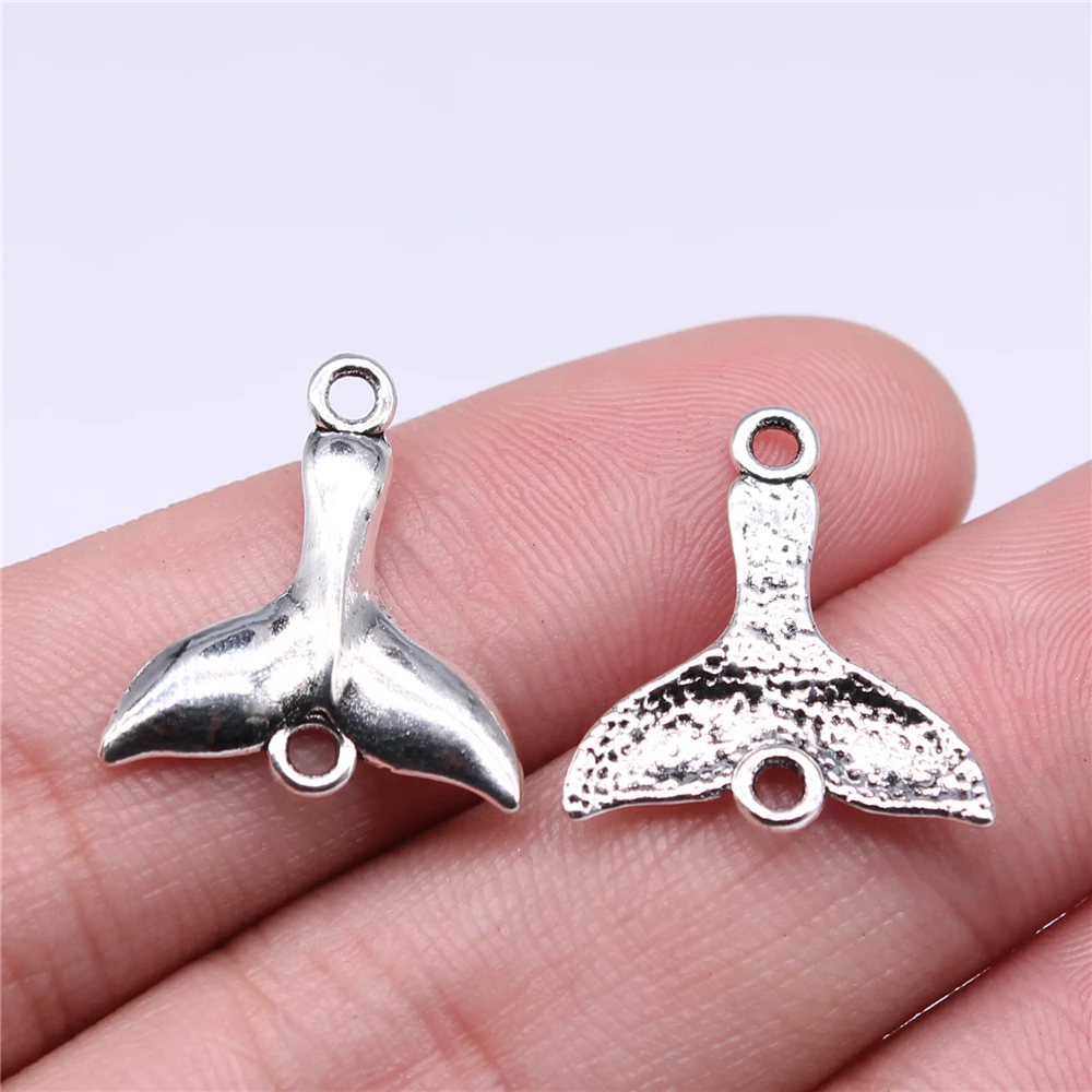 WYSIWYG 20pcs 20x18mm Whale Tail Connector Charms For Jewelry Making DIY Antique Silver Color Zinc Alloy Charms