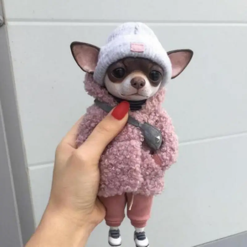 

Handmade Doll Resin Standing Puppy Plush Toy Figure Chihuahua Dog Doll Ornaments Cute Fashionable Animal Clay Doll Home Decor