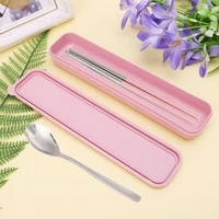 portable eco friendly wheat straw cutlery camping picnic box dishware kitchen utensils case