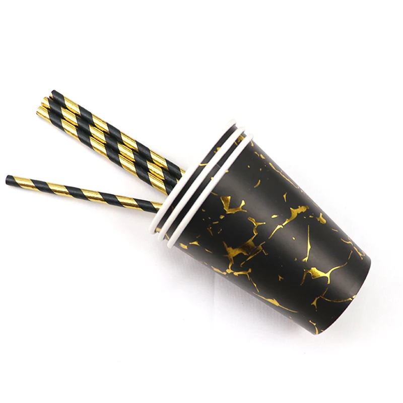 Золотой черный одноразовый набор посуды бумажные тарелки для вечеринки салфетки чашки соломки для дней рождения вечерние Свадебные Рождественские украшения вечерние принадлежности