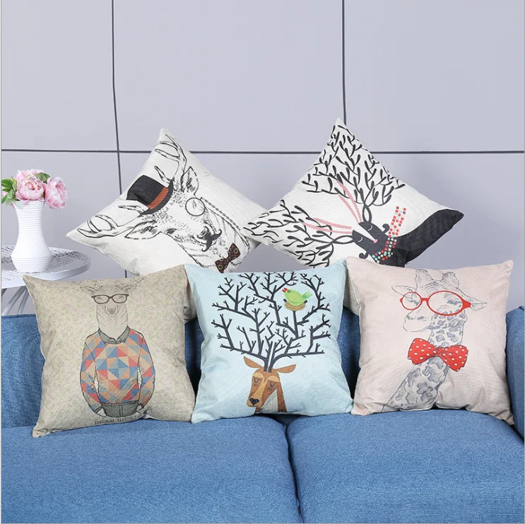 

Новый стиль пасторальный олень Геометрическая офисная подушка для автомобиля диван прикроватный хлопок и лен квадратный чехол для подушки