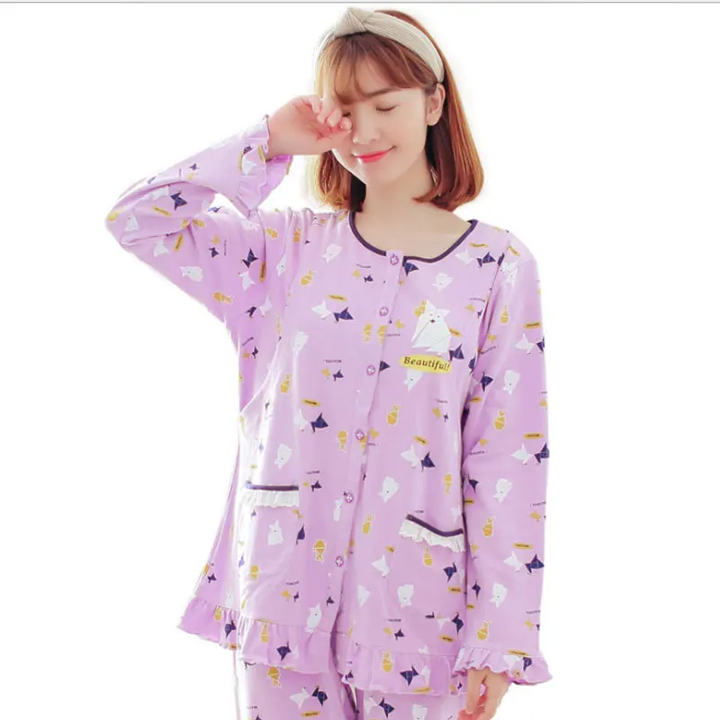 

Special spring and summer cotton baby clothes autumn long sleeve pregnant women's pajamas maternal postpartum nursing out set