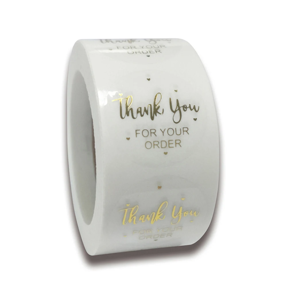 100 500 шт круглая Золотая фольга спасибо за ваш заказ наклейки 1 дюймов Свадебные