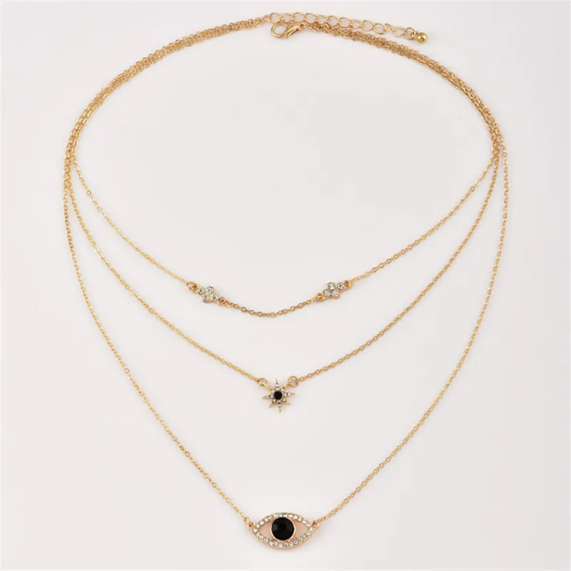 

Simple New Women Clavicle Jewelry Eye Pendant Multilayer Necklace