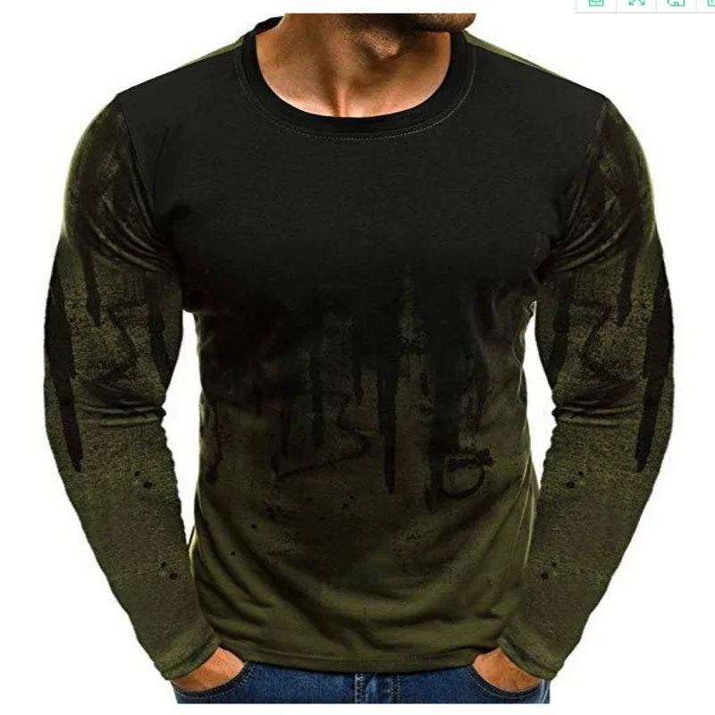 Мужская футболка с градиентным 3D принтом длинным рукавом и круглым вырезом D310 |