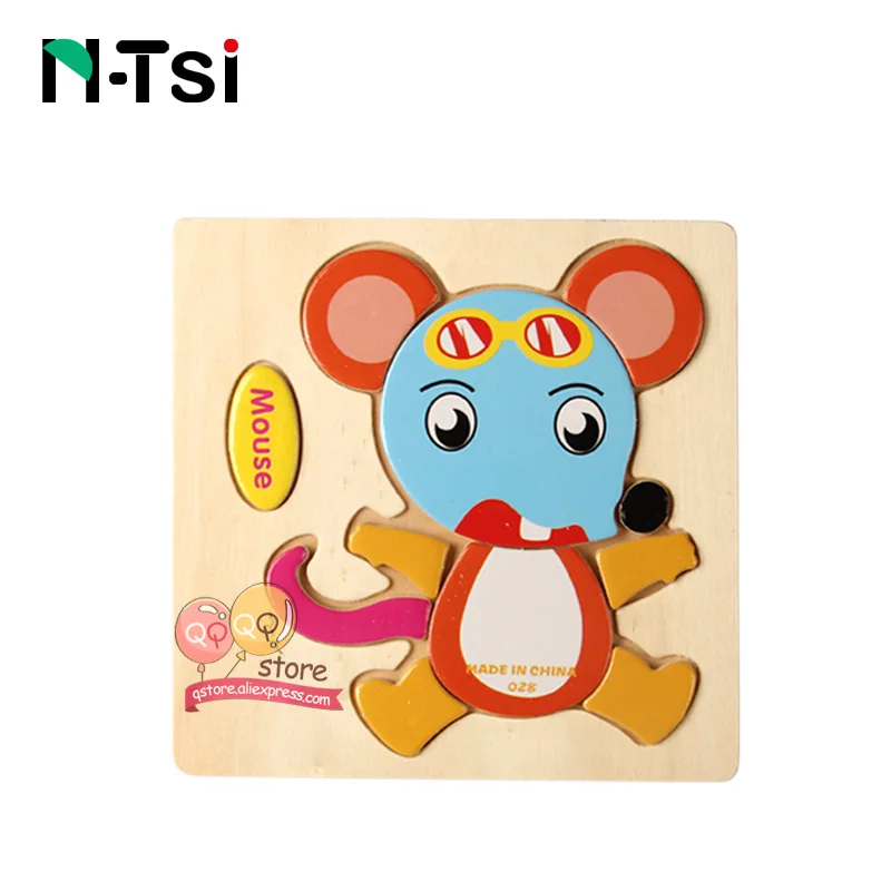 N-Tsi, детские деревянные головоломки, игрушки для малышей, Развивающие головоломки, Развивающие детские игрушки для детей, игры, Мультяшные животные, подарок, 3 года - Цвет: Mouse