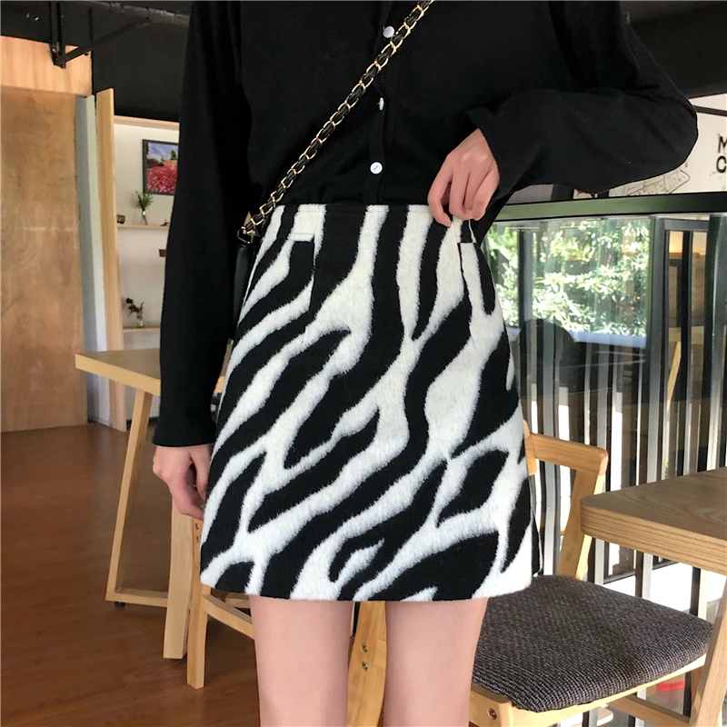 Женские шерстяные юбки карандаш Zebra трапециевидные мини с завышенной талией и