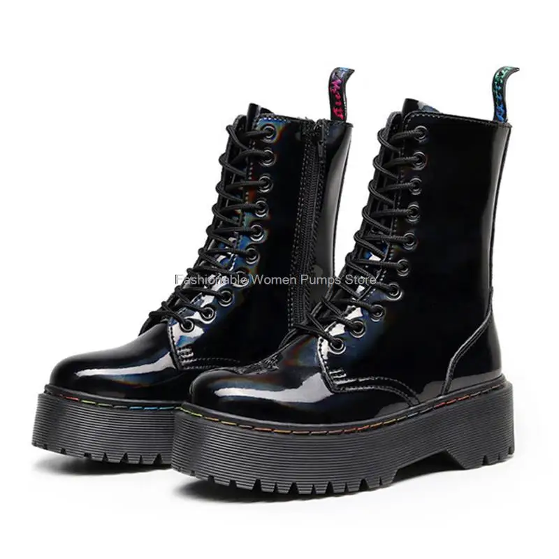 Ботинки женские на толстой подошве высокие ботильоны с боковой молнией