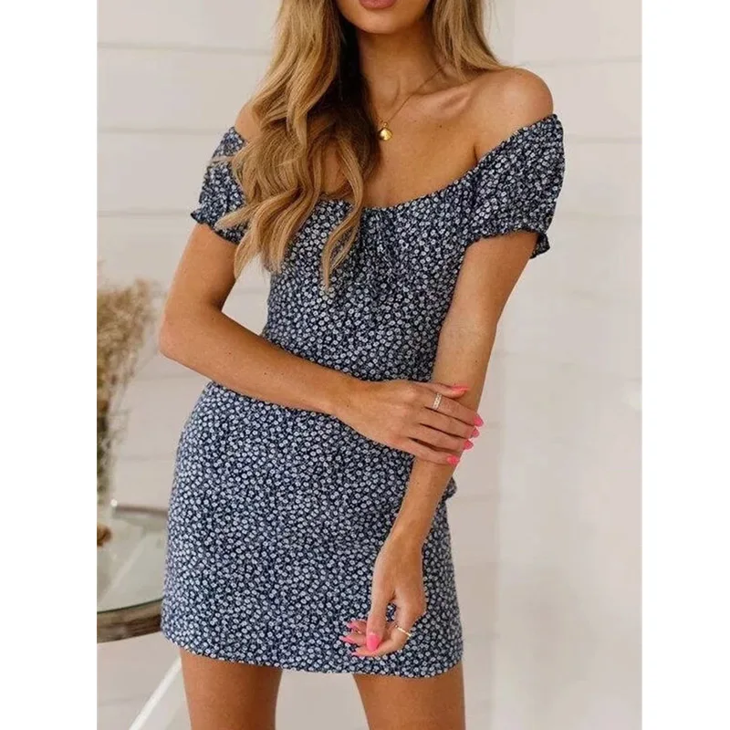 Женское летнее платье с цветочным принтом Boho облегающее короткими