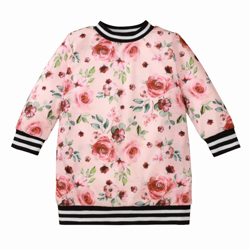 

2020 Winter Children Sets Casual Long Sleeve O Neck Print Floral Pink Cute 2Pcs Girls Clothes Sets 3-10T
