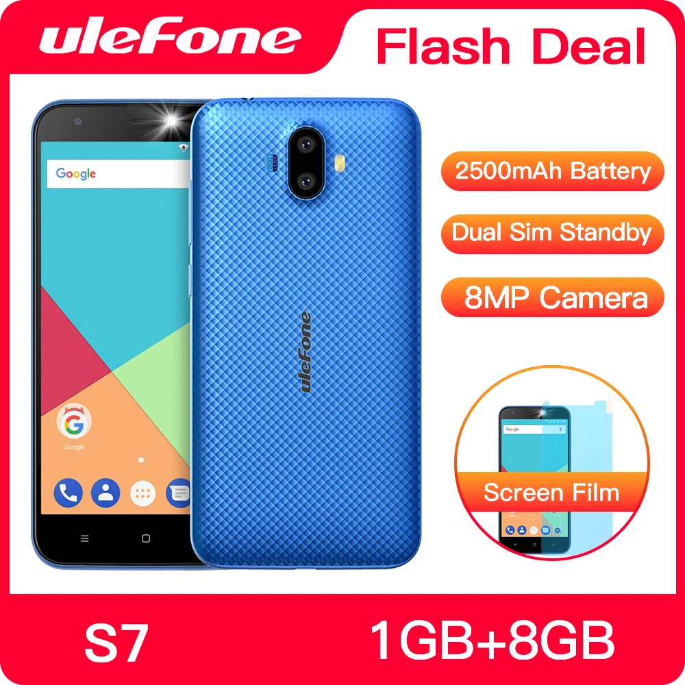 Ulefone S7 1 ГБ + 8 смартфон 5.0 дюймов IPS HD Дисплей Android 7.0 двойная камера 3G телефон|smartphone