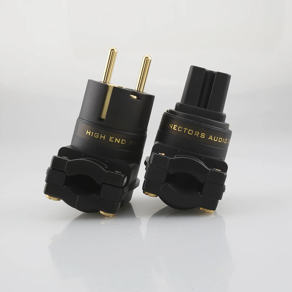 Audiocrast 24K SCHUKO Mains Right Angle Male Plug to IEC C13 Female Socket HIFI Power Connector