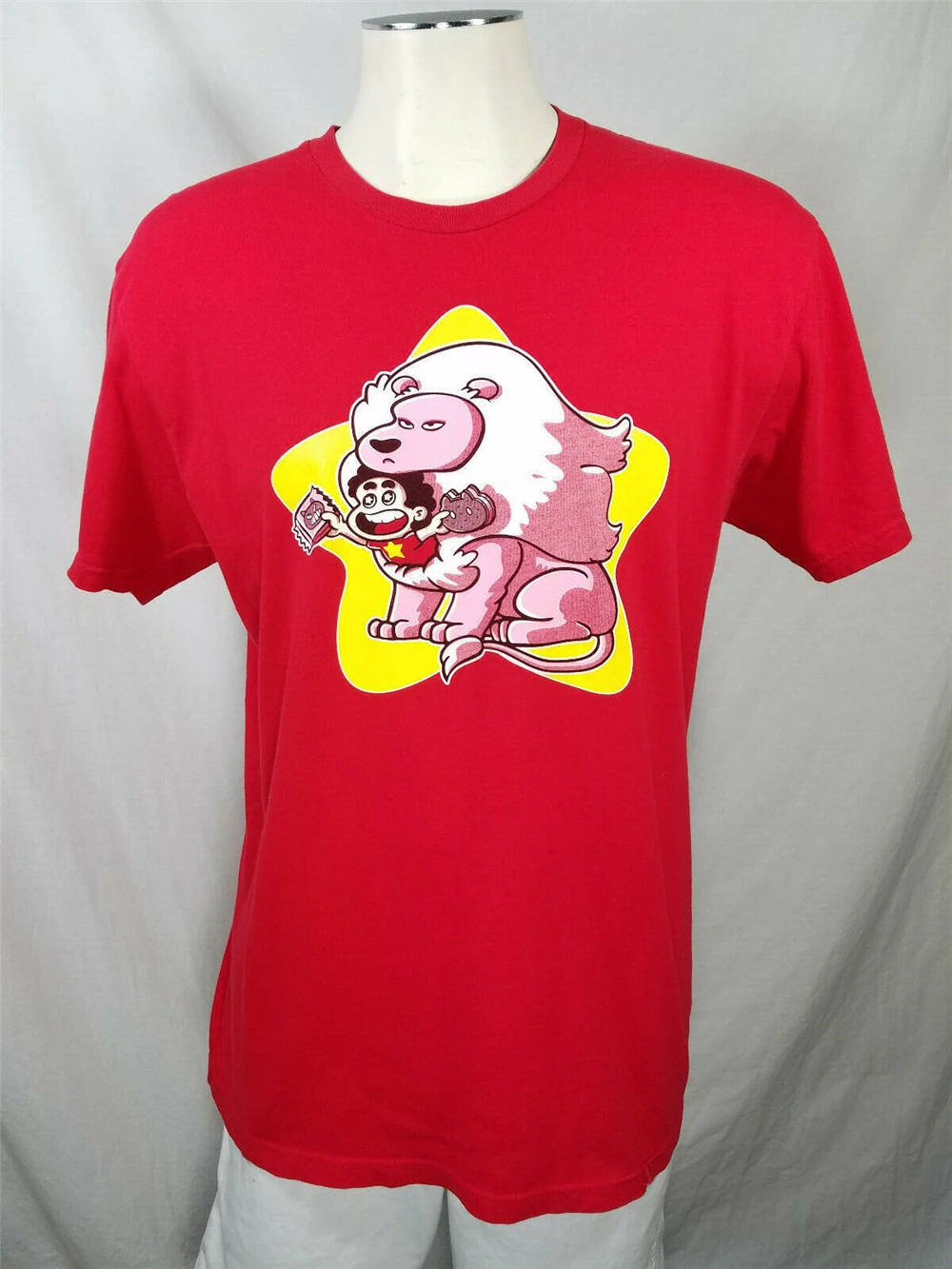 Steven Universe красная хлопковая рубашка с коротким рукавом розовым кварцем львом и