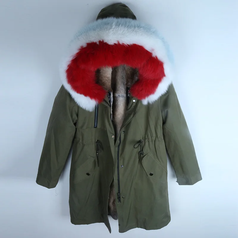 2019 new Warm winter ladies coat Natural rabbit fur lining jacket Real Fox Fur Collar Long Parka Fashion Thick real | Женская одежда