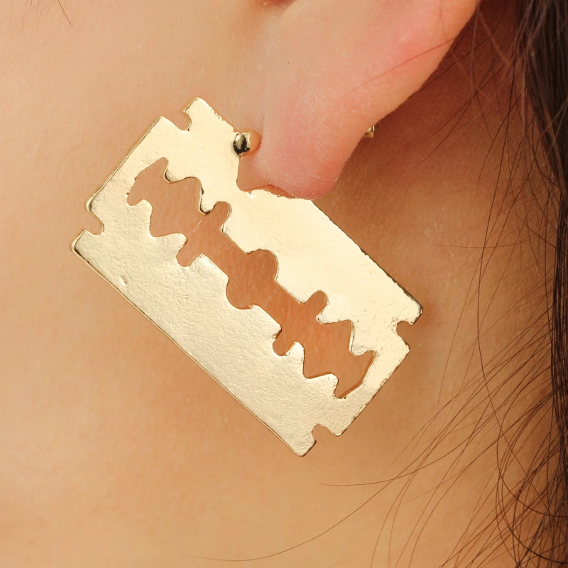 

Korean Fashion Earrings Earring 2020 New Statement Earrings Novelty Funky Razor Blade Earrings Blade Stud Earrings for Women Men
