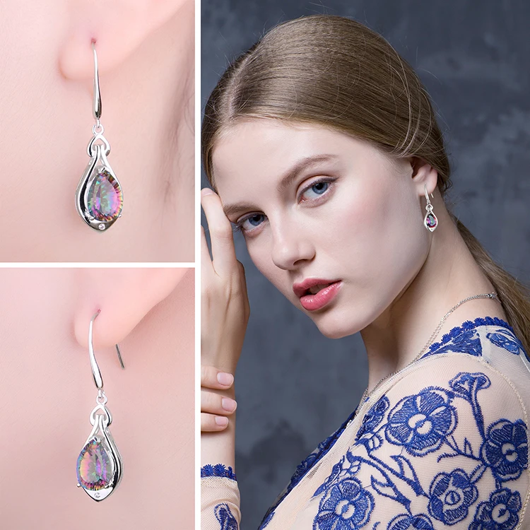 Jewelrypalace из натуральной Радуга Мистик Топаз Длинные висячие серьги падение реальных твердых чистый 925 стерлингового серебра Красивые ювелирные изделия