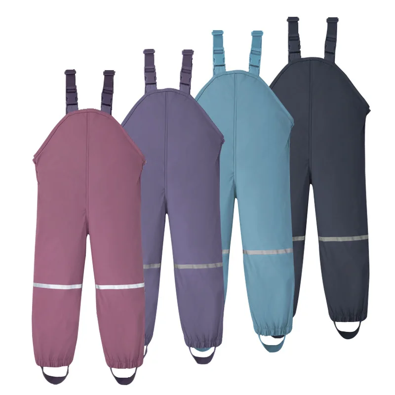 

Kids Rain Bib Pants Candy Color Waterproof Outdoor Play Suits Adjustable Strap for Active Play